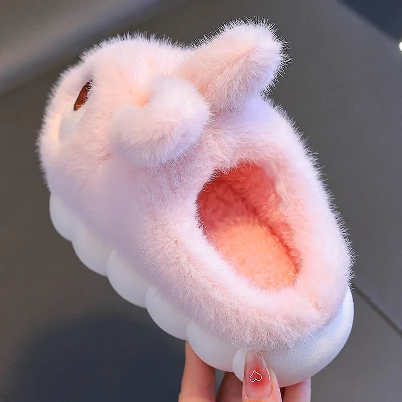 Cute Rabbit Kids’ Winter Slippers - Warm Fluffy Indoor House Shoes for Boys & Girls
