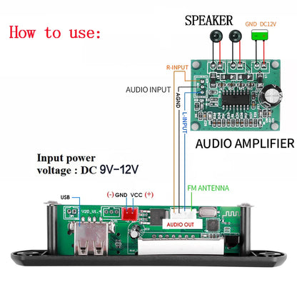 KEBIDU 9V/12V Car Radio Stereo MP3 Decoder Board - Bluetooth Wireless MP3 Player with USB, TF, and Remote Control