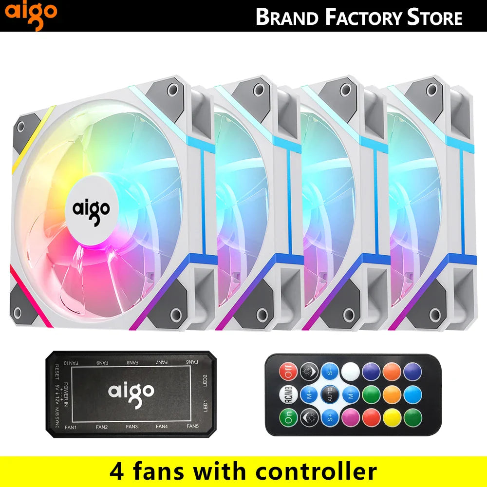Aigo AM12 RGB PC Fan Kit — 120mm ARGB Water Cooler & Case Cooling Fans with 6-Pin Controller