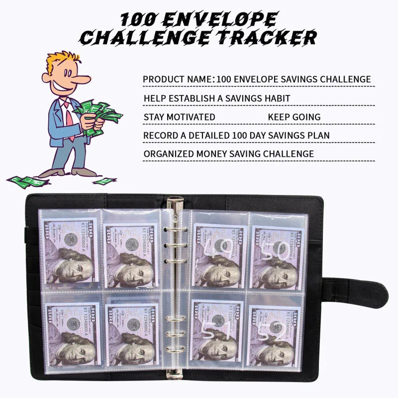 100 Day Couple's Challenge Journal – PU Leather Loose-Leaf Savings Book with Magnetic Buckle, Save & Make Money Notebook
