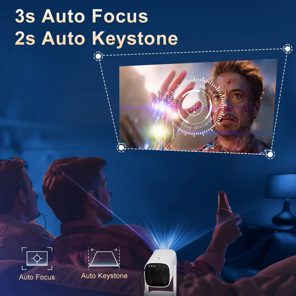 Salange K2 4K Smart Projector – Android 11, Built-in Battery, Bluetooth Speaker, WiFi, Auto Focus & Keystone for Outdoor Movies