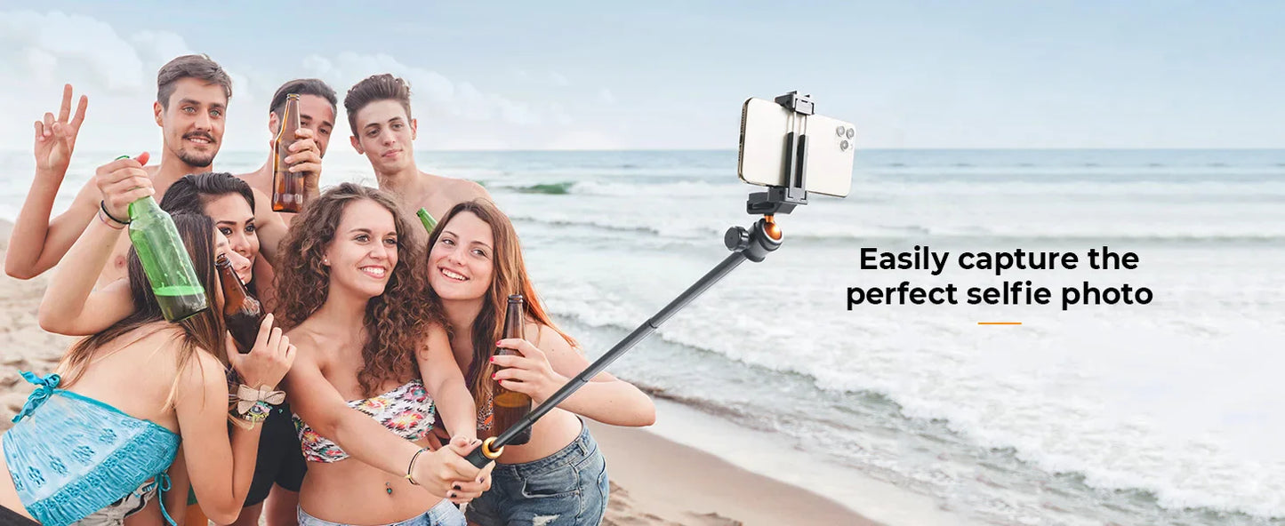 K&F Concept MS08 62'' Phone Tripod – 1.58m Selfie Stick with Bluetooth Remote & GoPro Adapter (Black & Orange)