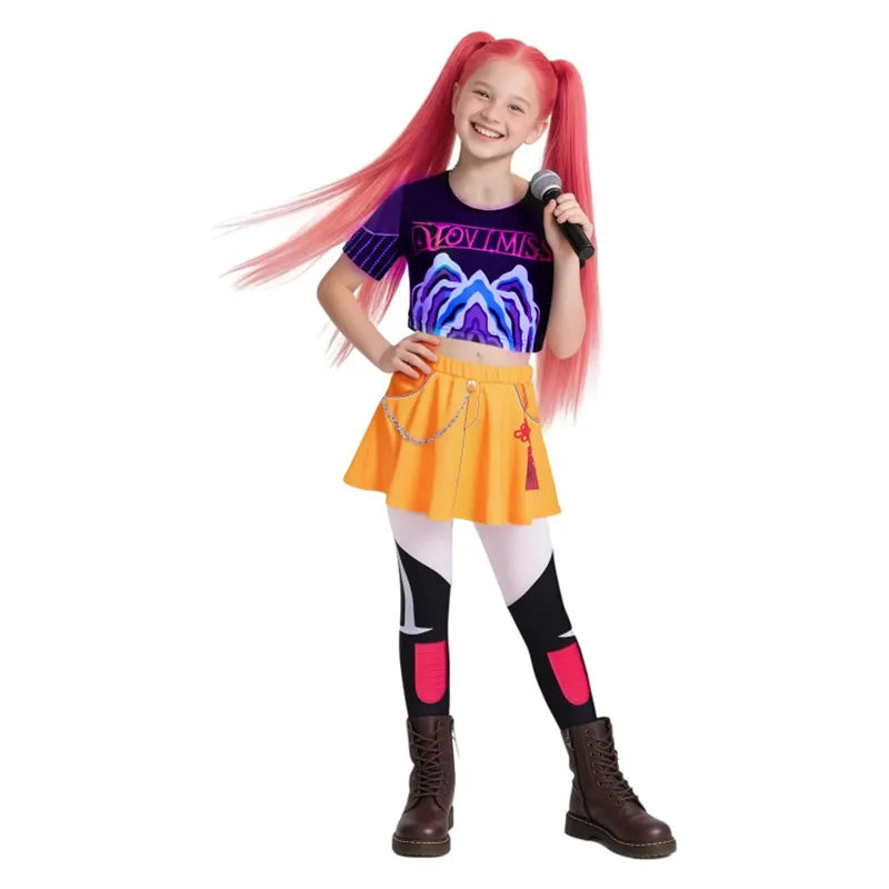 Kpop Rumi Zoey Mira Party Girls Demon Hunters Cosplay – Jacket and Shorts Outfit for Kids’ Halloween and Singer Costume