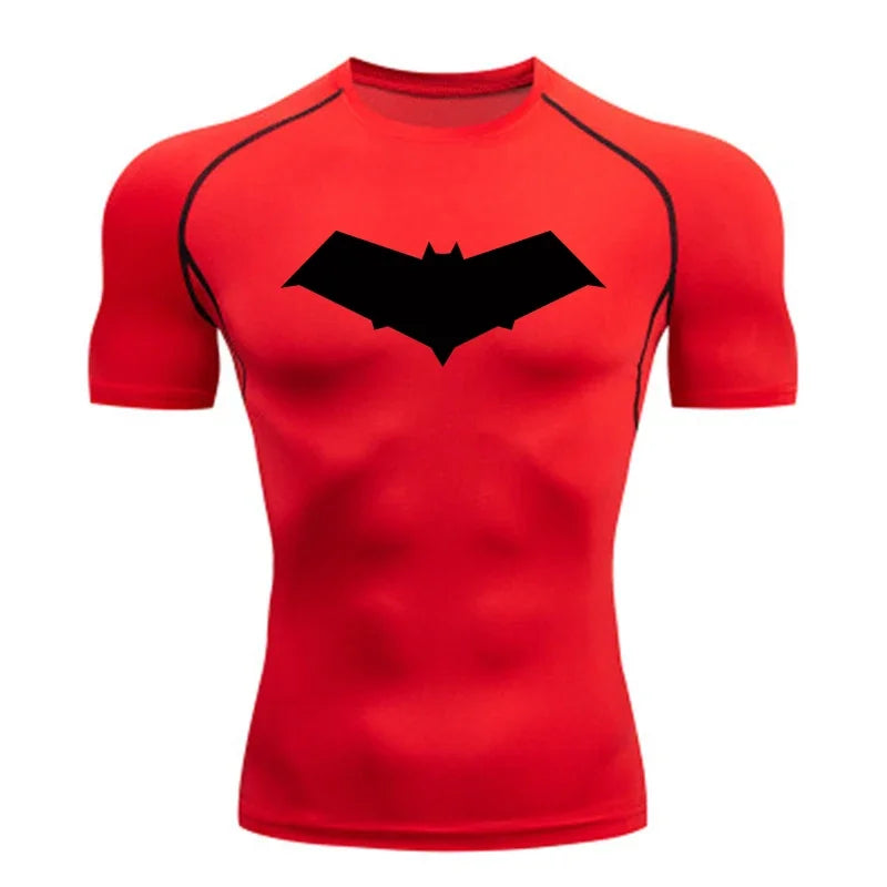 Men’s Summer Casual Compression T-Shirt — Quick-Dry Bat Print Fitness, Gym, MMA Rashguard Workout Tee
