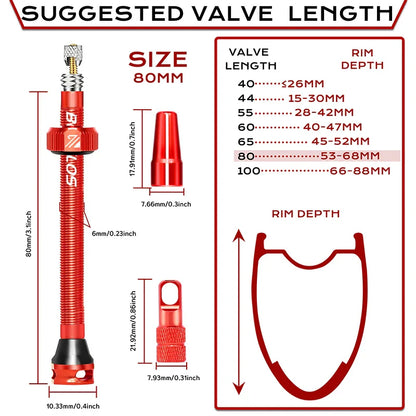 BUCKLOS Tubeless Presta Valves 40–100mm — Aluminum Alloy Bike Valve Stem for Road & MTB