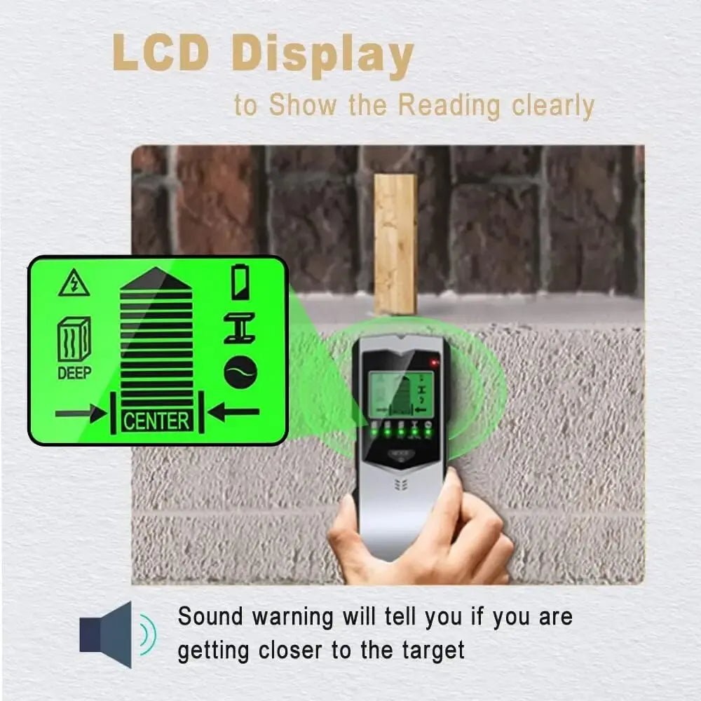 SH402 5-in-1 Wall Stud Finder Sensor and LCD Electronic Detector - Detects Wall Studs, Wood, Metal, AC Live Wires, Edge, and Center