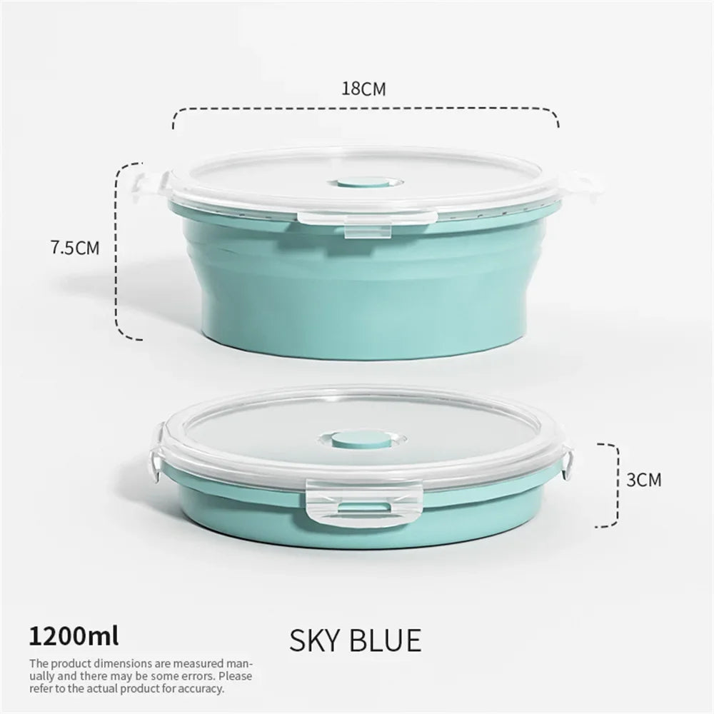 Collapsible Silicone Food Storage Container - Portable Lunch Box with Lid for Microwave & Freezer Use