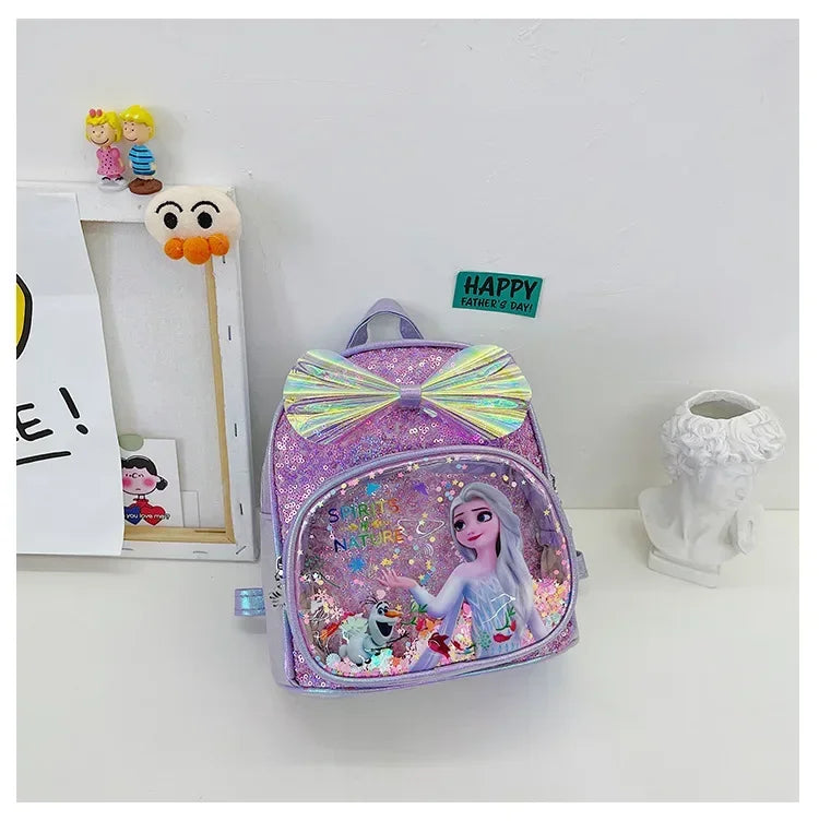 Disney Frozen Elsa & Anna Sequin Backpack - Glitter PU Leather School Bag for Girls, Kawaii Travel Backpack & Christmas Gift