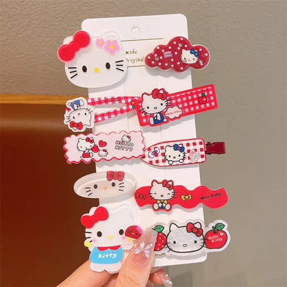 10PCS Children’s Hair Clips — Hello Kitty Cute Headwear for Girls & Kids