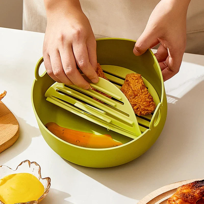 Silicone Air Fryer Oven Baking Tray - Pizza, Fried Chicken Airfryer Basket, Easy-to-Clean Reusable Pan Liner, and Accessories