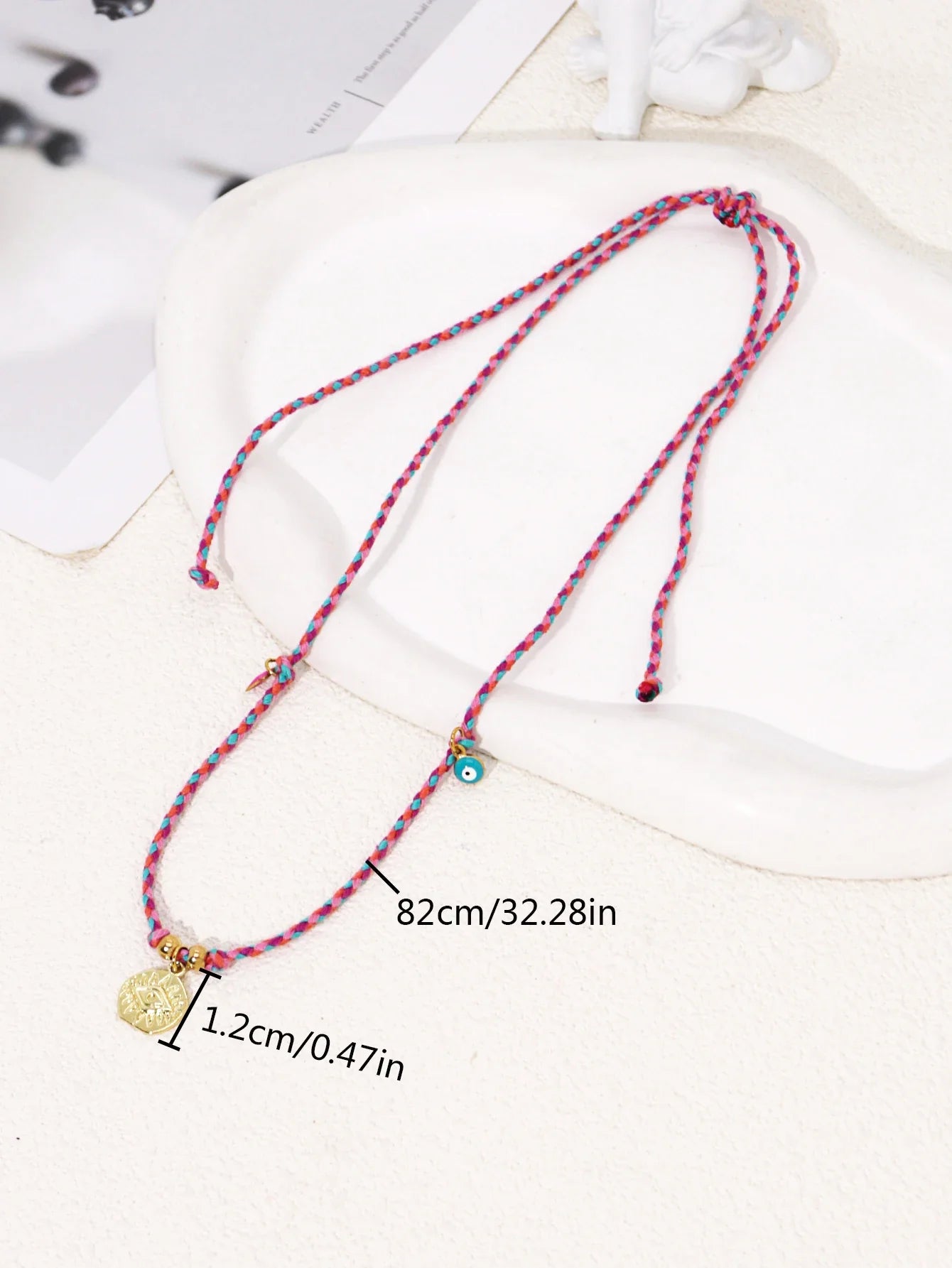 Colorful Cotton Rope Choker Necklace - Evil Eye Charm Pendant Jewelry for Women