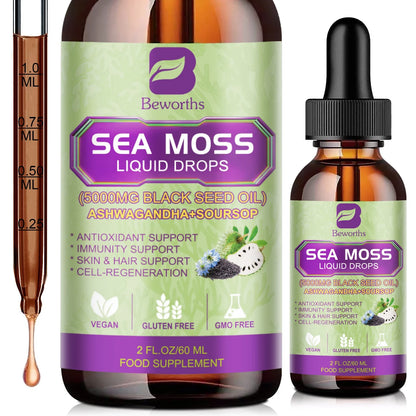 BEWORTHS Sea Moss & Soursop Graviola Extract Drops – Immunity, Kidney Health, Digestion & Antioxidant Support