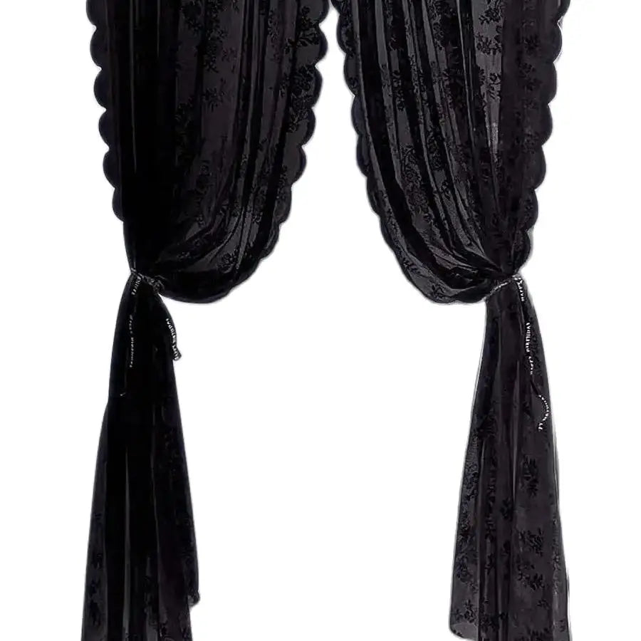 Black Floral Lace Curtain Panel - Sheer Rod Pocket Window Drapery for Elegant Home Decor