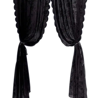 Black Floral Lace Curtain Panel - Sheer Rod Pocket Window Drapery for Elegant Home Decor