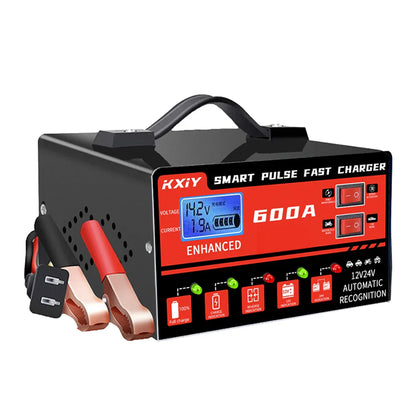 12V/24V Intelligent Car Battery Charger – 600A Digital LCD Pulse Repair with Automatic Stop & Temperature Detection
