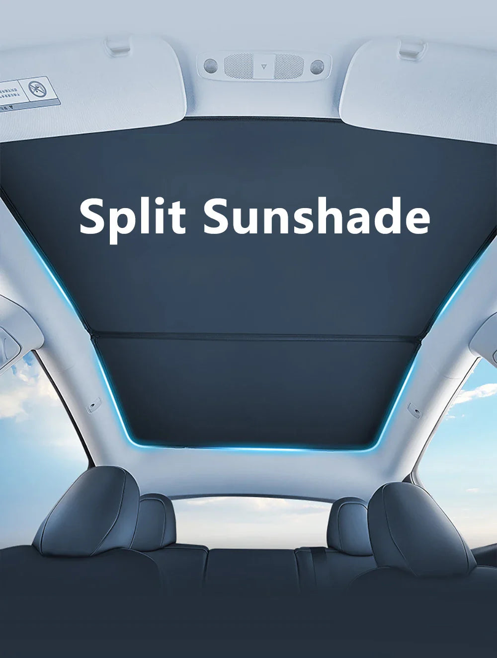 Split Sunshade for Tesla Model 3 (2017-2023) & Model Y – Front & Rear Sunroof Windshield Skylight Glass Roof Cooling Shade