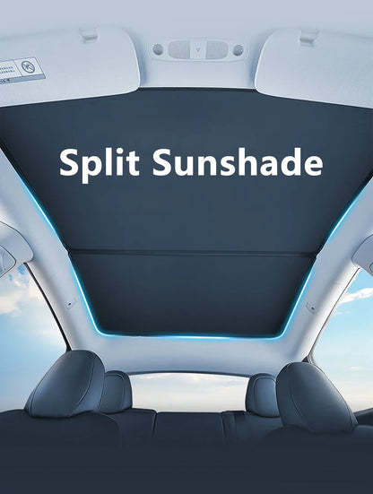 Split Sunshade for Tesla Model 3 (2017-2023) & Model Y – Front & Rear Sunroof Windshield Skylight Glass Roof Cooling Shade