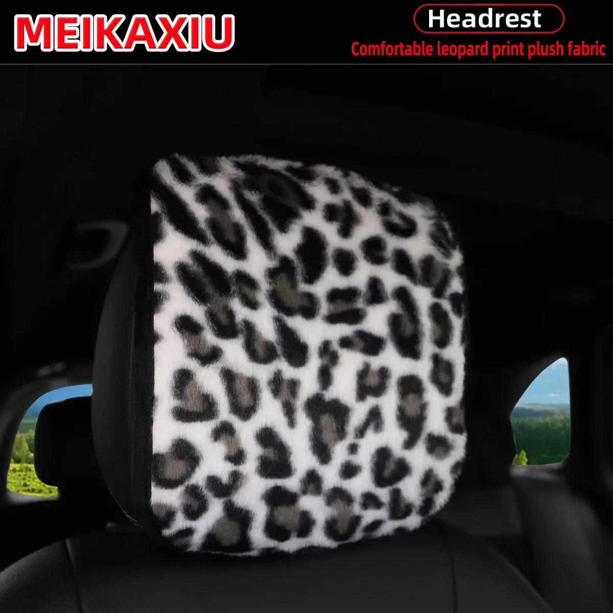 Leopard Print Faux Fur Car Headrest Cover - Soft Decorative Pillowcase for Stylish Interior Comfort