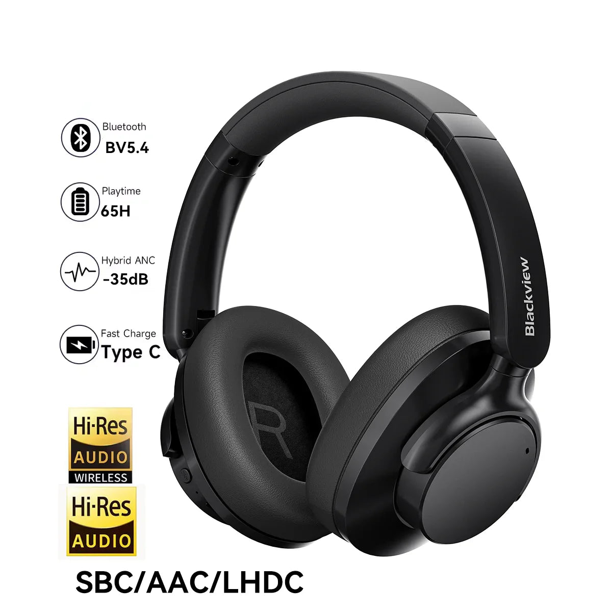 Blackview Fitbuds H1 Hybrid ANC Headphones – Bluetooth 5.4 Over-Ear Wireless Headset with Hi-Res Audio & Mic
