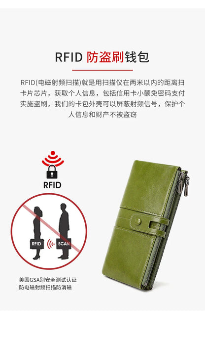 RFID Blocking Large Capacity Wallet – Soft Leather Solid Color Clutch, Multi-Functional Zipper Purse for Women & Men