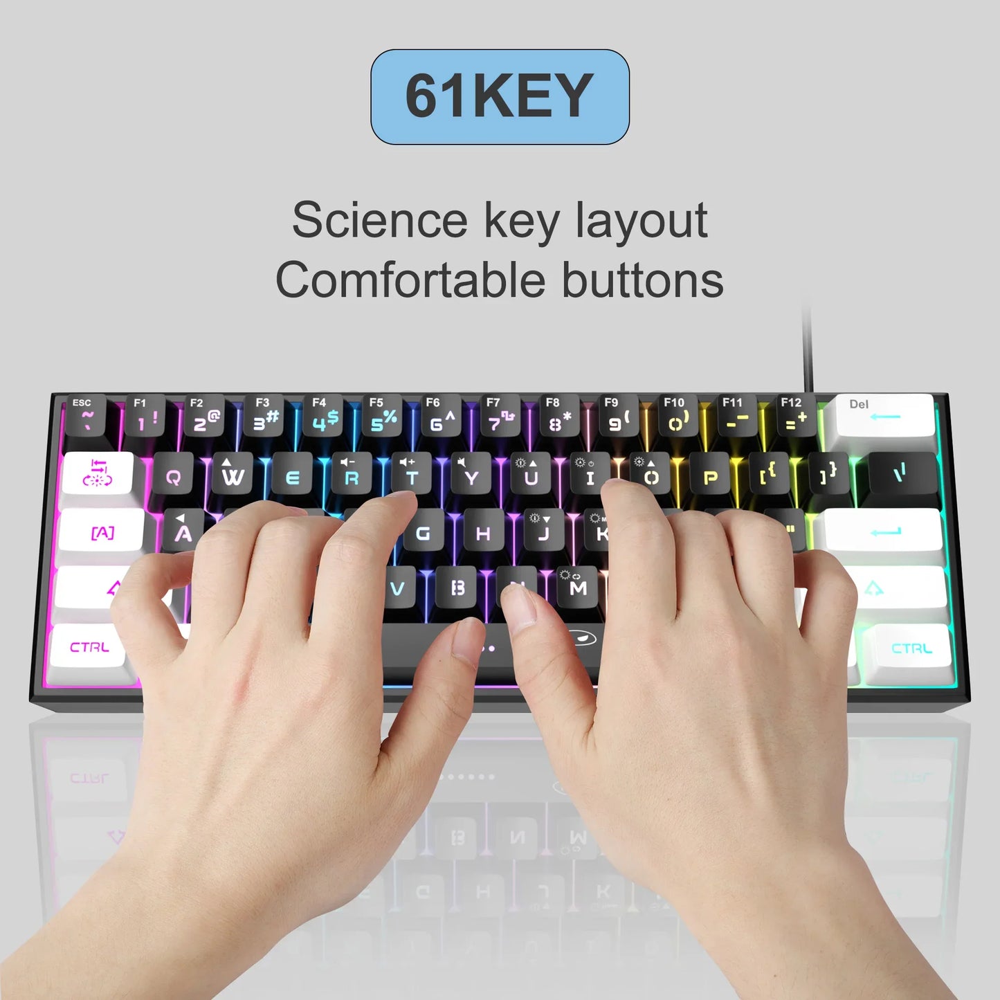 MageGee TS91 60% Compact Wired Keyboard – 61 Key RGB Backlit Portable Membrane Keyboard for Windows PC