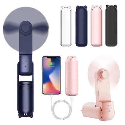 Portable Mini Handheld USB Fan – Rechargeable Folding Pocket Fan with Battery, Cooling Hand Fan and Power Bank Function