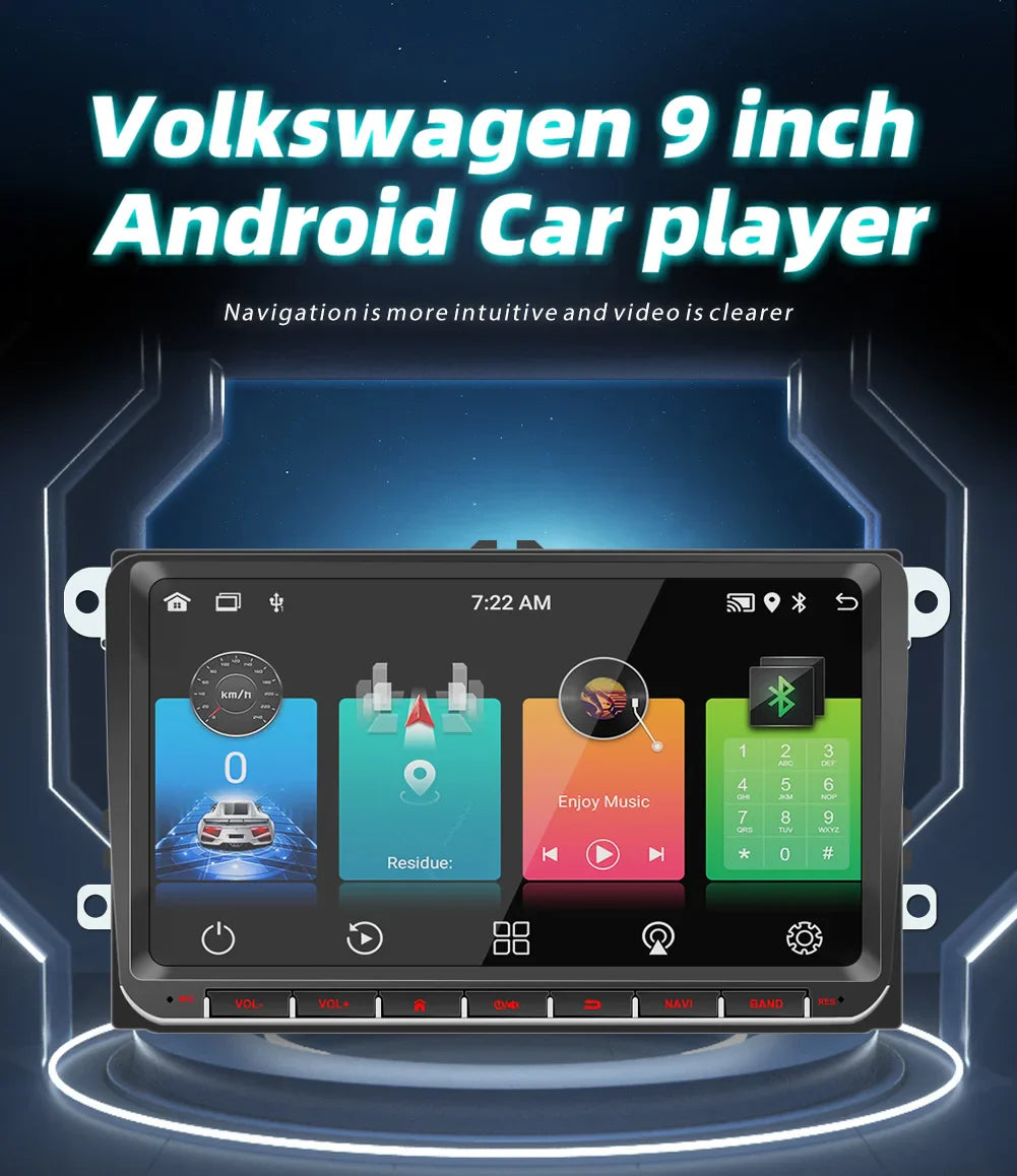 2DIN Android Car Radio for Volkswagen Golf 5/6, Polo, Passat B6/B7, CC, Skoda, Jetta - Multimedia, CarPlay, Wifi & GPS Navigation