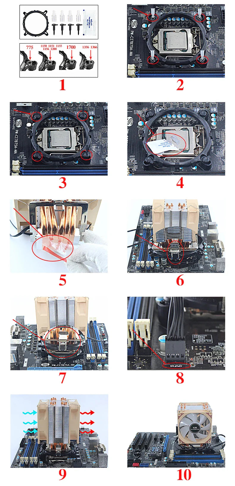 CPU Cooling Fan with Air-Cooled Radiator – Compatible with LGA2011, 115x, 1200, 1700 & AMD
