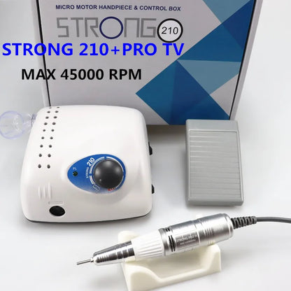 Strong 210 PRO XII Nail Drill 65W 35000RPM Electric Milling Manicure Machine with Cutters