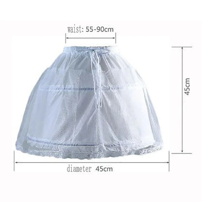 Girls 2-Hoop Petticoat Underskirt - White A-Line Wedding Dress Skirt with Elastic Waist