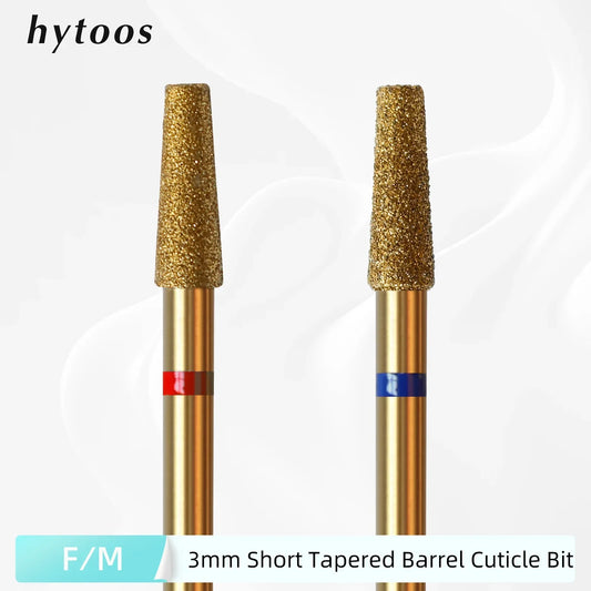 HYTOOS 3mm Tapered Cuticle Nail Drill Bit - Titanium Russian Diamond Nail Bits for Dead Skin Cleaning & Nail Care Accessories
