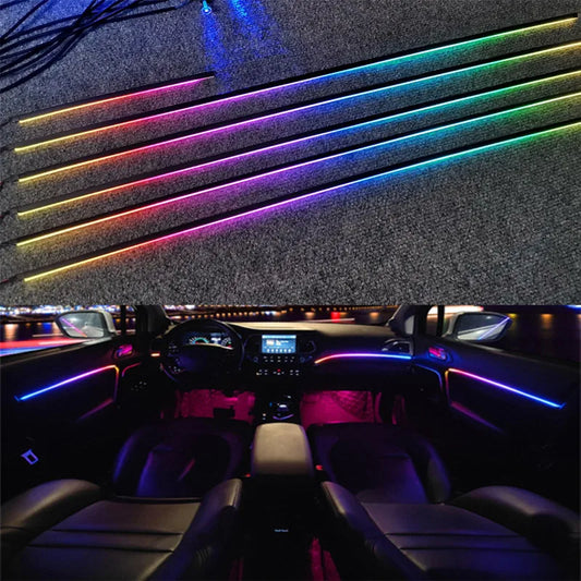 Universal Symphony Car LED Ambient Light - 64 RGB Colors, Acrylic Guide Decoration for Car Interior, 18/10/6-in-1 Atmosphere Light