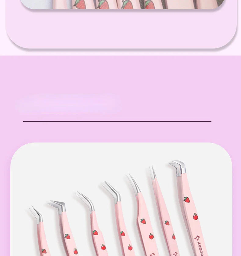 6 Types False Eyelash Tweezers — Stainless Steel Anti-Static Curved & 3D Lash Tools