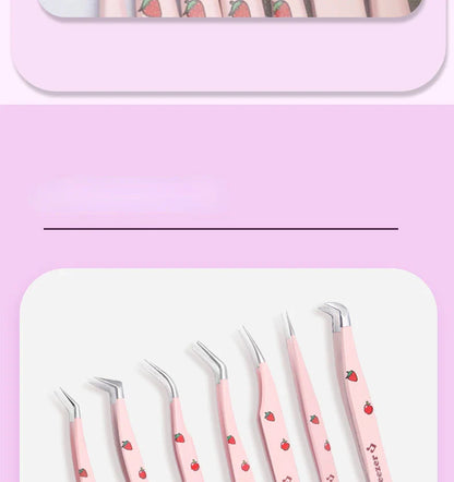 6 Types False Eyelash Tweezers — Stainless Steel Anti-Static Curved & 3D Lash Tools