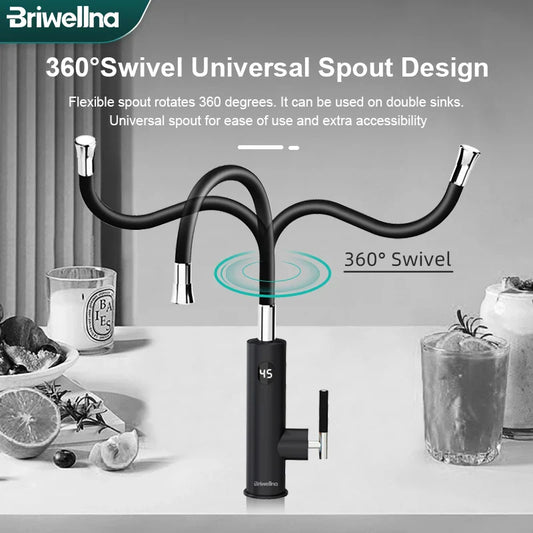 Briwellna 220V Electric Faucet – Instant Water Heater Tap with Universal Spout, Stainless Steel Geyser