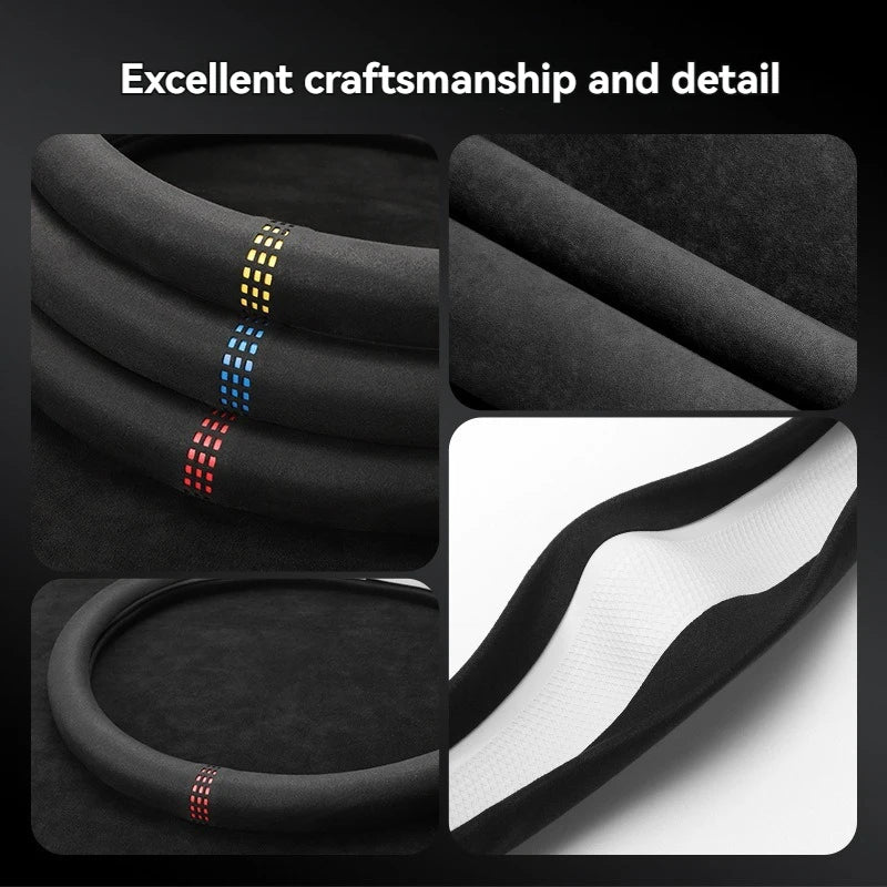 All-Season Suede Steering Wheel Cover — Ultra-Thin, Non-Slip, Breathable Fit for Round & D-Shaped Wheels