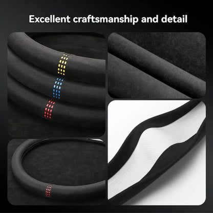 All-Season Suede Steering Wheel Cover — Ultra-Thin, Non-Slip, Breathable Fit for Round & D-Shaped Wheels