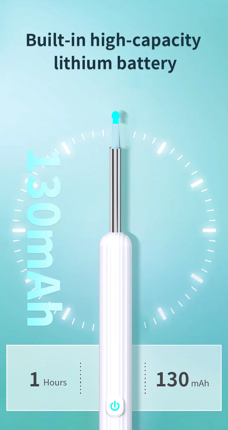 Smart Visual Ear Cleaner 1296P with Camera – USB-C Rechargeable Ear Wax Removal Tool, WiFi, 6 LED Lights