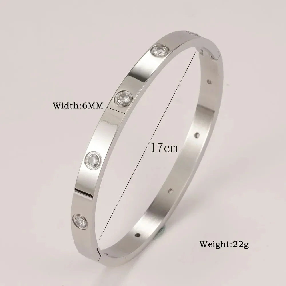Stainless Steel Cuff Bracelet — Crystal Charm Bangle for Women, Fashion Jewelry