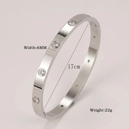 Stainless Steel Cuff Bracelet — Crystal Charm Bangle for Women, Fashion Jewelry