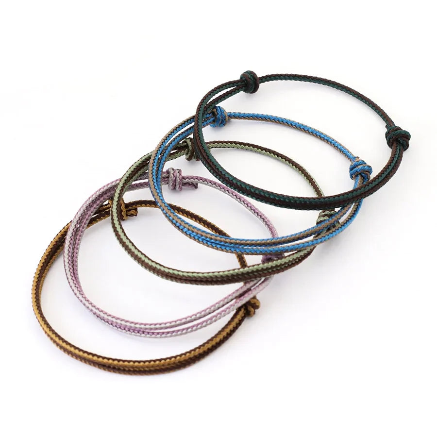 Ethnic 2mm Thin String Bracelet for Men - Adjustable Bohemian Lucky Amulet, High Quality Gift for Him