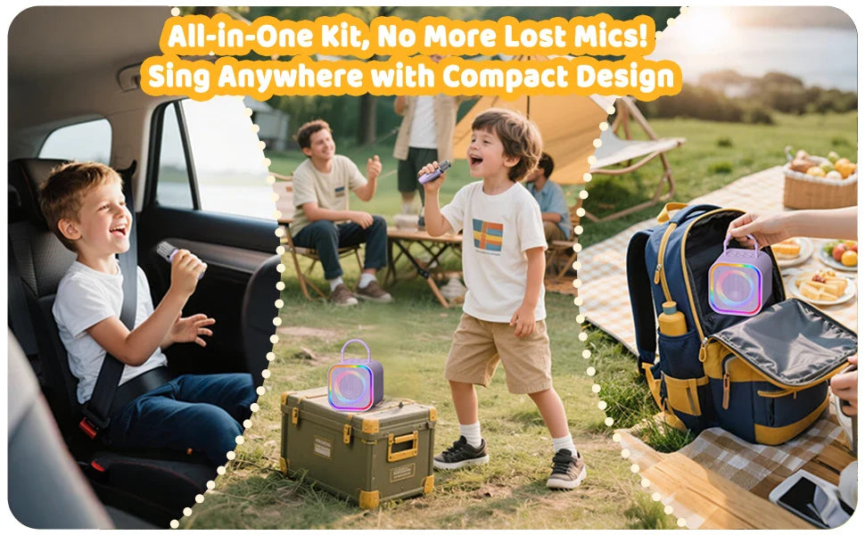 Haomuren Mini Karaoke Machine for Kids – Portable Bluetooth Speaker with 2 Mics, All-in-One Home Party Toy & Gift for Girls