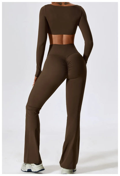 2PCS Seamless Women’s Yoga Set – Long Sleeve Crop Top & Leggings Workout Outfit, Athletic Gym Sportswear