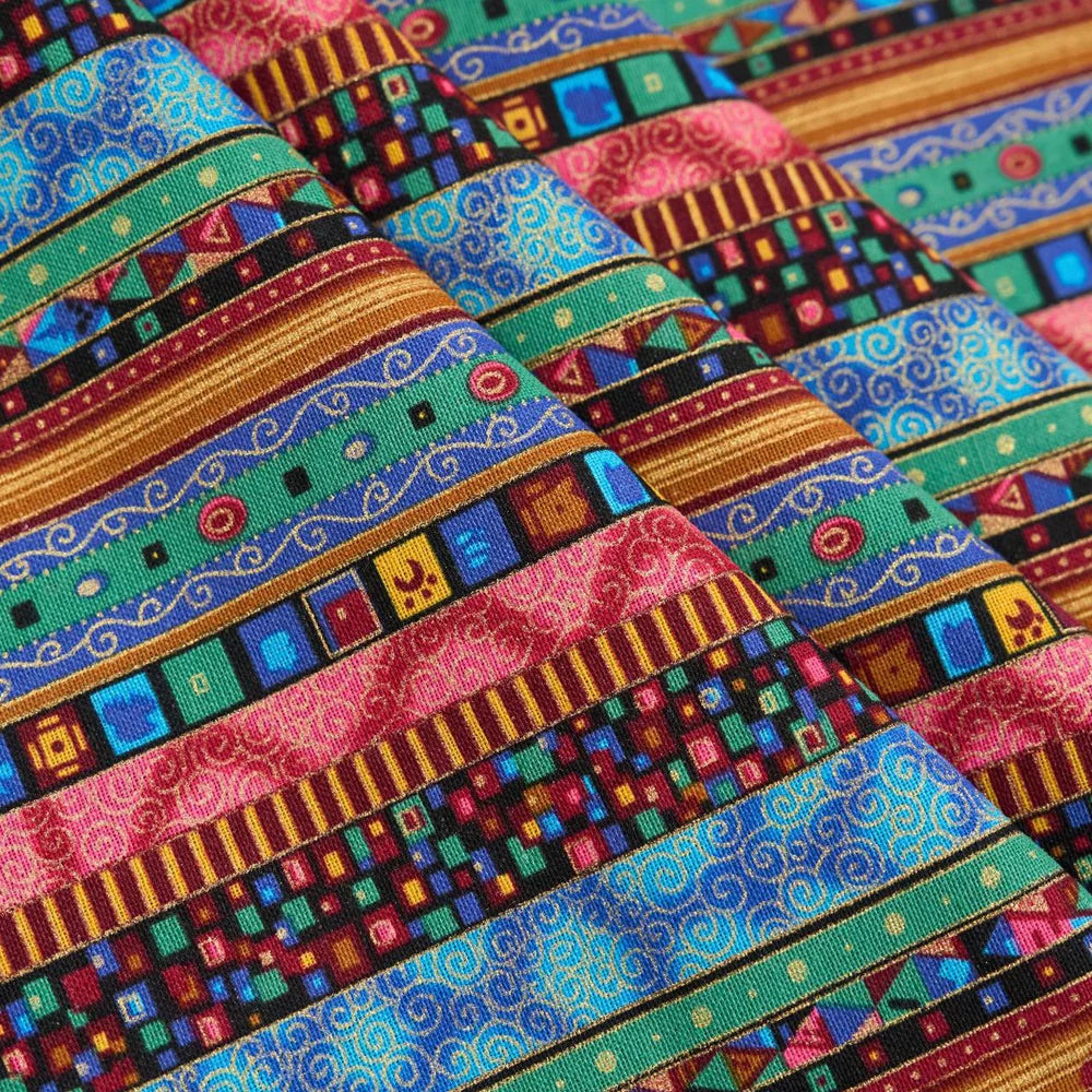 Striped Cotton Linen Upholstery Fabric - Bohemian Textile for Sofa Covers, Dresses, Pillowcases & Quilts