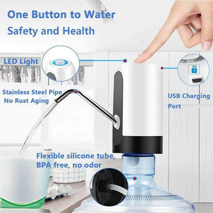 Electric Portable Water Dispenser Pump for 5 Gallon Bottle: USB Charge with Extension Hose - Barreled Tools