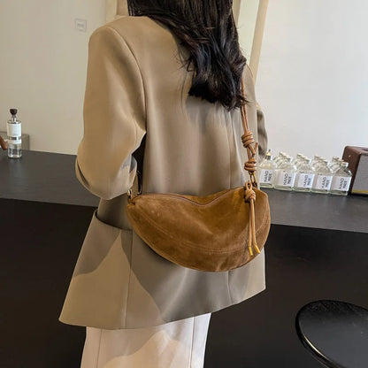 Faux Suede Women’s Shoulder Bag 2025 – Trendy Crossbody Underarm Dumpling Bag, Soft Suede Style Fashion Handbag