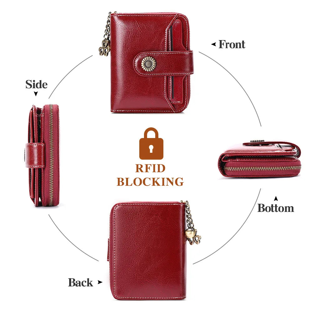 Genuine Leather Short Wallet for Women — Slim Hasp & Zipper Mini Purse, Portable Coin & Card Holder