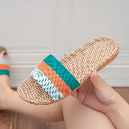 Women's Summer Linen Slippers – Lightweight EVA Flat Sandals, Casual Home Shoes
