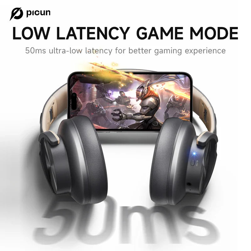 Picun B8 Bluetooth Headphones - 120H Playtime, Wireless Over-Ear Headset, 3EQ Mode, Low Latency, Hands-Free Calls