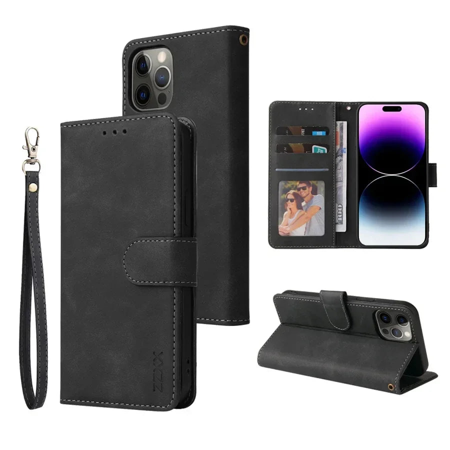 ZZXX Leather Wallet Case for iPhone 16e–6s Plus – Flip Cover with Card Holder & Protective Stand Design
